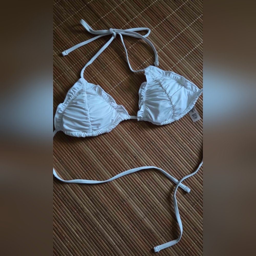 NWOT Garage White Rouched Triangle Bikini Top